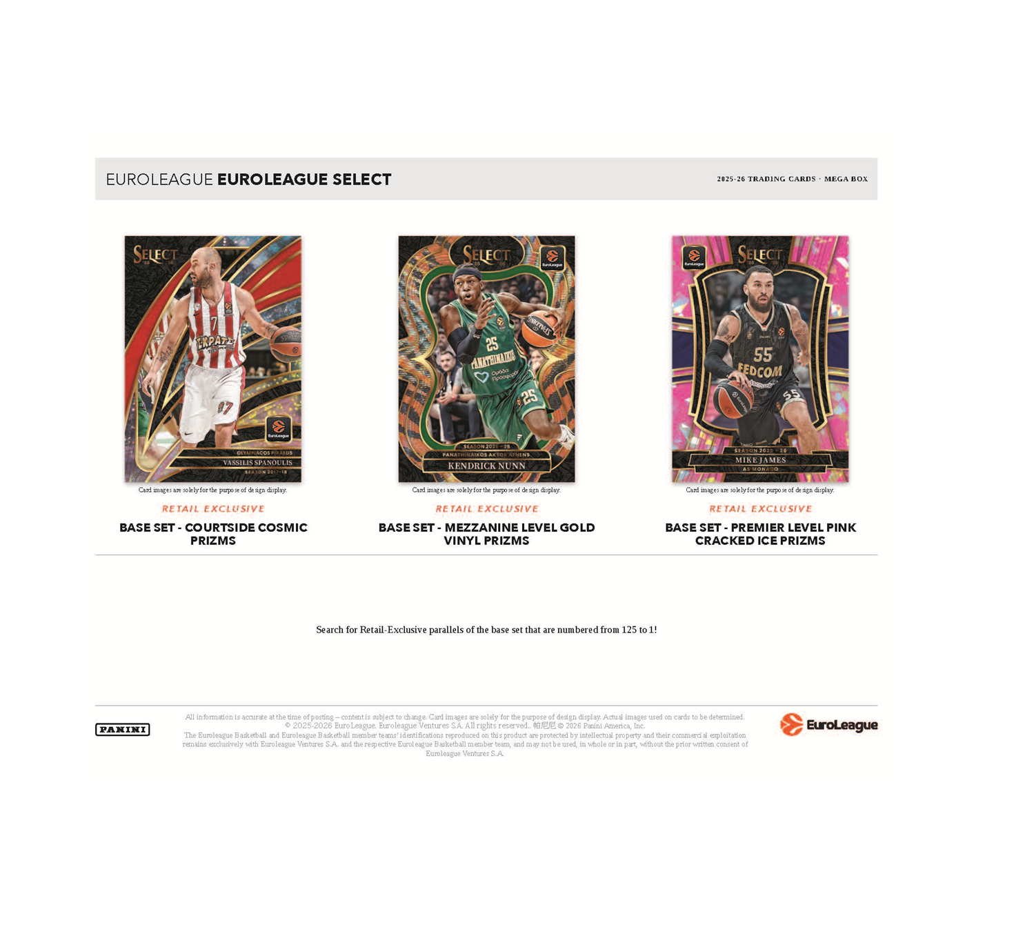 2025-26 Panini Select EuroLeague Basketball Hobby Mega 20-Box Case