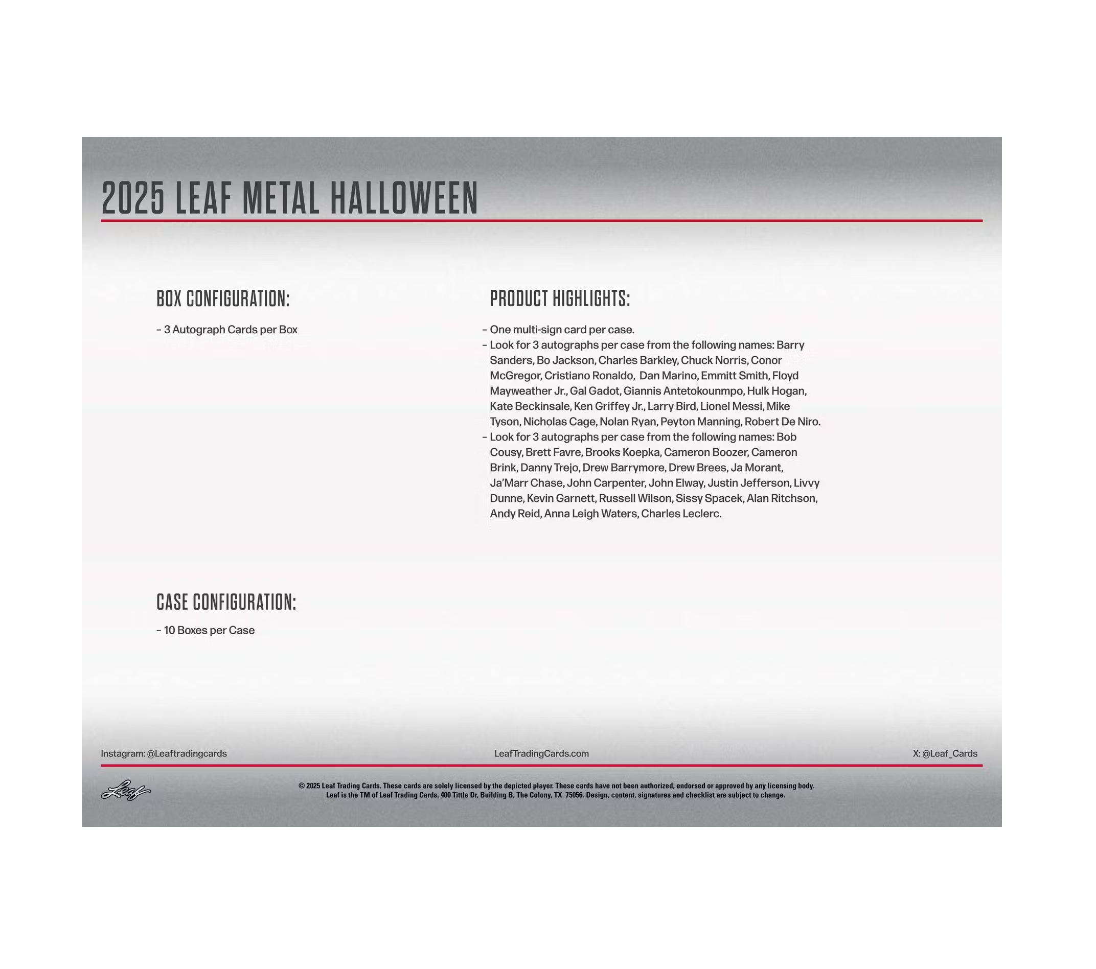 2025 Leaf Metal Halloween Hobby 10-Box Case
