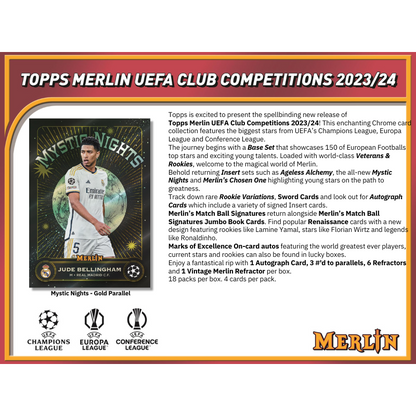 2023/24 Topps UEFA Club Competitions Merlin Chrome Soccer Hobby Box image 1