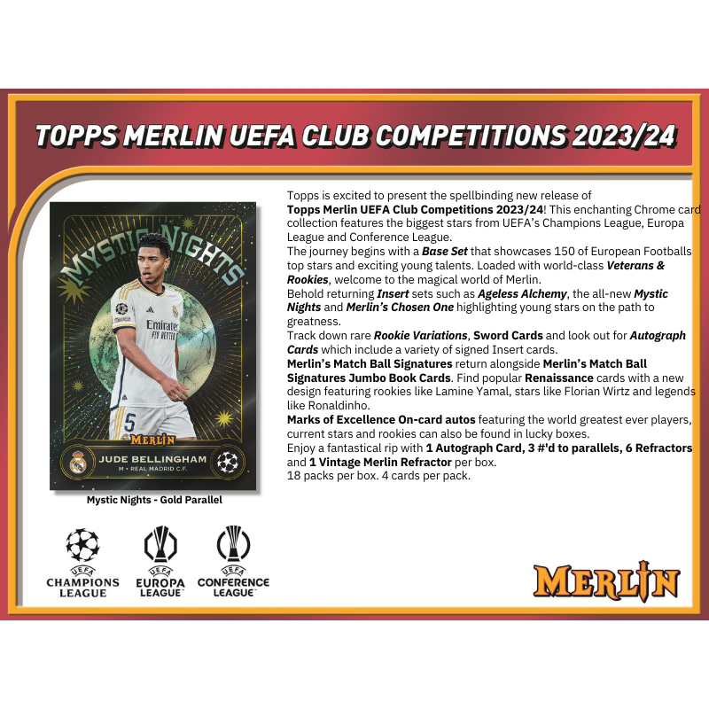 2023/24 Topps UEFA Club Competitions Merlin Chrome Soccer Hobby Box image 1